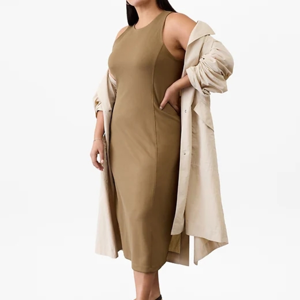 ✨️ NWT Athleta Seasoft Tan Rib Midi Tank Dress Small Tall